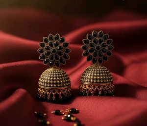 Black Stone Jhumka Earrings
