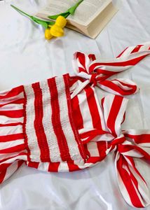 Red &amp; White Striped Off-Shoulder Dress