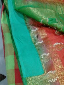 Red And Parrot Green Fancy Pattu Saree