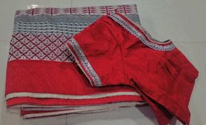 Elegant white and red Printed Saree