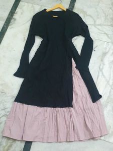Black & Pink Tiered Dress
