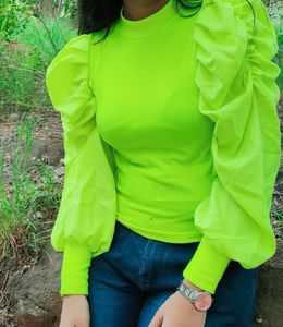 Neon green ballon Sleeve Top
