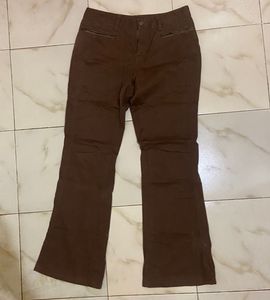 Brown Flare Pants Mid Waist