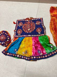 Multi Colour Leheriya Navratri Kediya With Cap