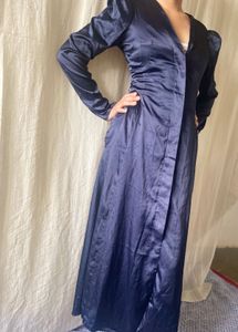 Vintage Navy Satin Maxi Dress
