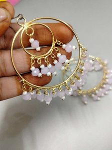 Hoop Earrings with Pink Beads