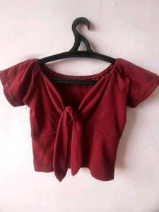 Red Crop Top with Bow Detail