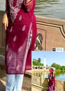 Maroon Embroidered Kurti