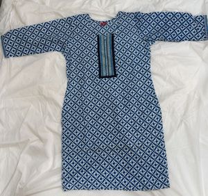 Navy Blue Cotton Short Kurti