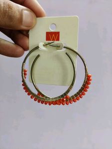 Hoop Earrings with Orange Beads