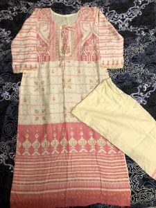 Pink And White Kurta Set