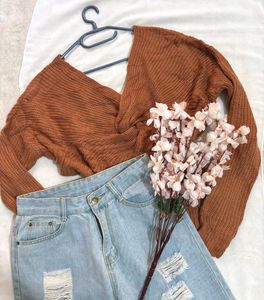 🎁Buy1 Get1 Free Rust-Colored Knit Sweater F