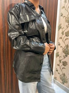 Faux Leather Button-Down Shirt