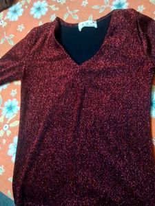 Sparkly Red V-Neck Top
