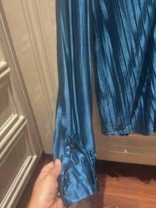 Blue Pleated Shirt And Skirt Set
