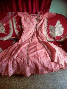 Elegant Pink Embroidered Flared Gown