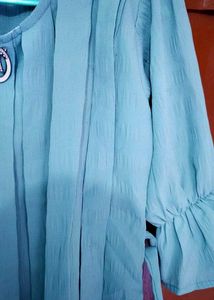 Vintage Blue Pleated Blouse
