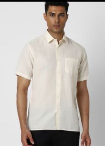Van Heusen MEN BEIGE REGULAR FIT SOLIDHALF SLEEVE
