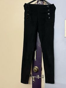 Tokyo TalkiesButton Detail Black High-Waisted Pant