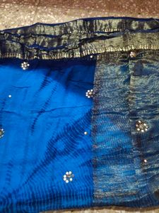 original polish Blue Tie-Dye Saree