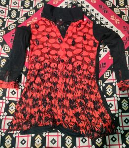 Red Black Net Top