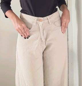 Beige Wide Leg Pants
