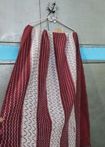 Striped Ethnic embroidered woolen shawl Stole