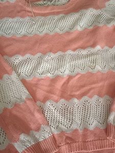 Peach &amp; White Knit Sweater