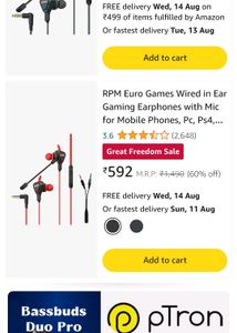 RPM Euro Games Wired in Ear Gaming Earphones