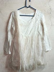 Trendy Fashion Ivory Textured Tunic Mini Dress