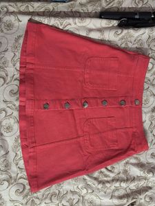 H&amp;M Coral Button-Front Mini Skirt