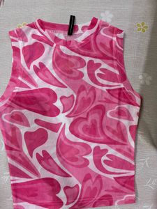 Pink Heart Print Cropped Tank