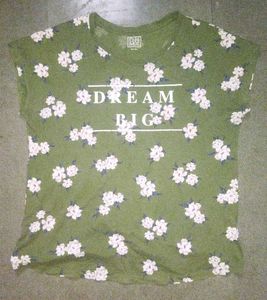 Olive Green Floral 'Dream Big' Tee - Size M