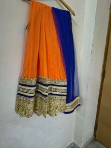 Vibrant Orange and Blue Embellished Dupatta✨