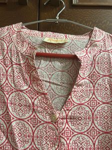 White And Red Printed Top