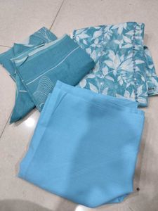 Aqua Floral Unstitched Suit Fabric