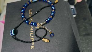 Blue Beaded Evil Eye Bracelet &amp; Necklace