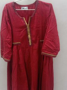 Red Embroidered Kurta