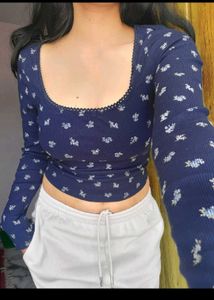 H&amp;M Lace Trimmed Long Sleeve Top/ Size-S