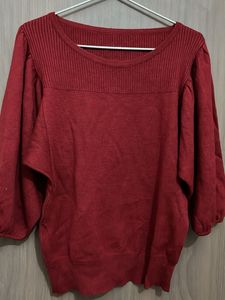 Red Knit Sweater puff sleeves best for M &amp;L