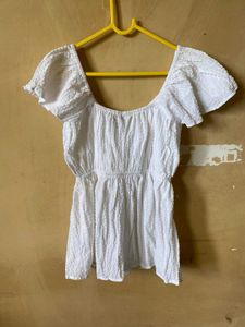 White V Neck Peplum Top