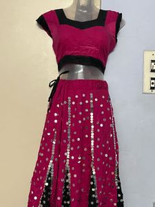 Navratri Pink &amp; Black Embellished Lehenga CholiSet