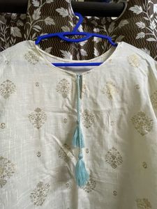 Cream &amp; Gold Print Tunic Short Kurti ❤️‍🔥