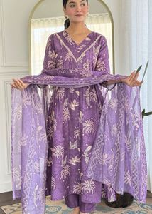 Purple Floral Print Salwar Kameez Suit