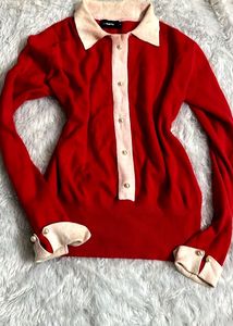 Korean Red Sweater with pearl button ✨