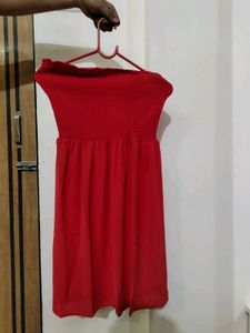 Chic Coral Strapless Dress with price tag
