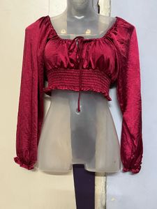 Pintrest Burgundy Satin Crop Top