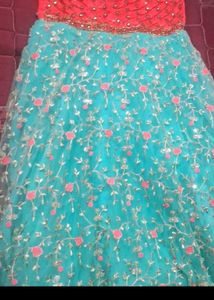 Turquoise and Red Anarkali Dress
