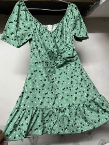 Floral Green Mini Dress Korean Style 💚