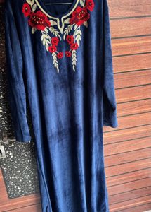 Elegant Blue Embroidered Maxi Dress(XXL)